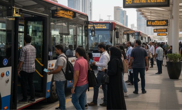Abu Dhabi Bus Station with Passengers