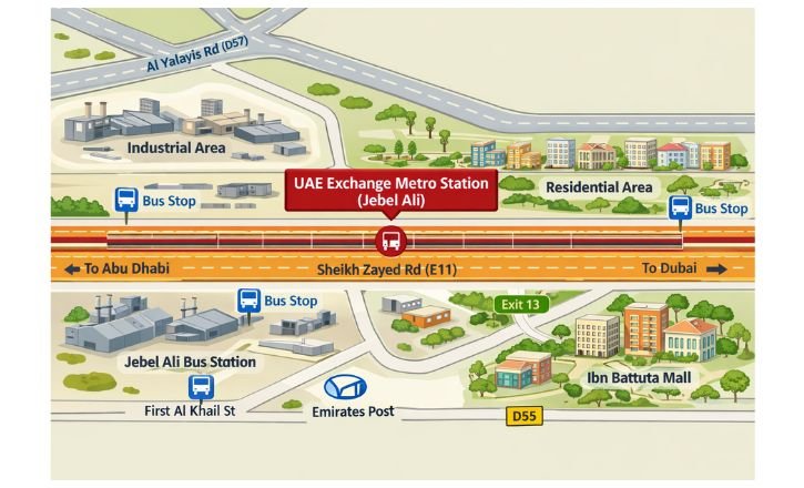UAE Exchange (Jebel Ali) Metro Station map